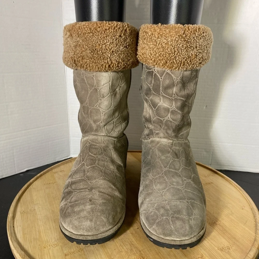 Stuart Weitzman Brown Suede Leather Faux Fur Lined Boot Womens Size 10